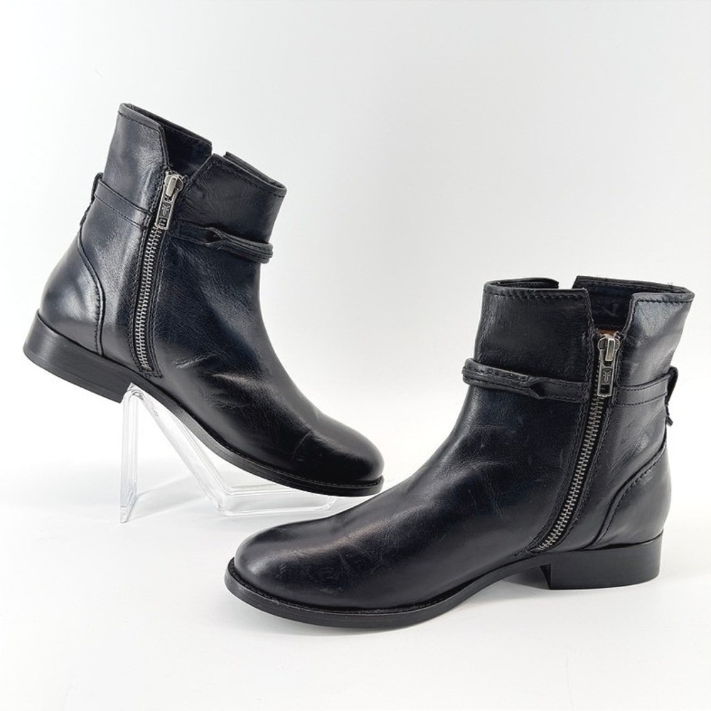 Frye Melissa Seam Short Black Leather Buckle Ankle Boots 7B 3470643-BLK - Picture 3 of 9
